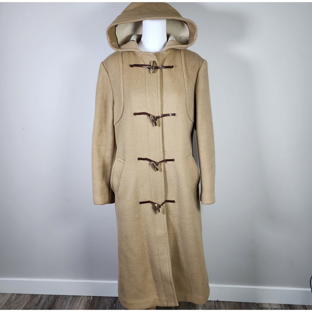 Gloverall Original English Duffle Coat Womens 10 Tan Wool Hooded Toggle Vintage
